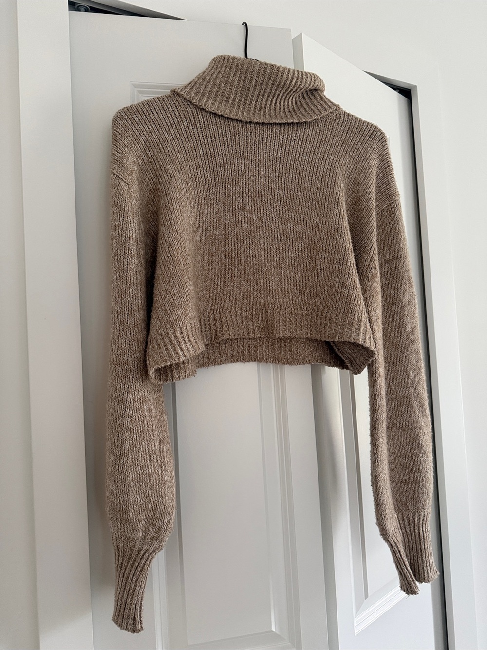 Cropped Taupe Turtleneck Sweater - Women